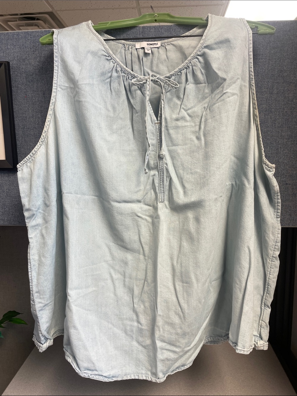 Sonoma Pale Blue Tie-Front Sleeveless Chambray Blouse